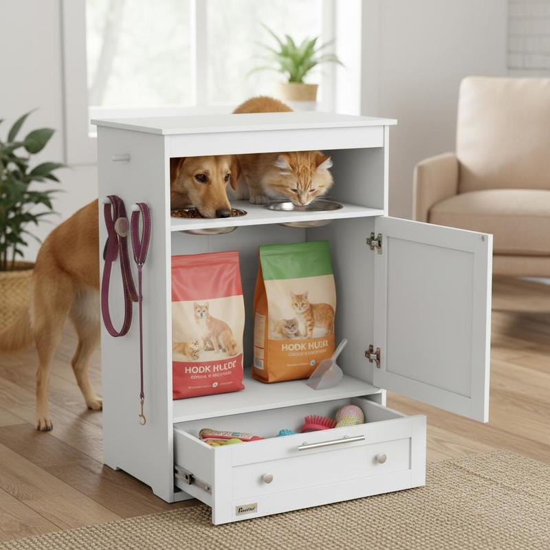 Food Storage In Cabinets - PawHut Pet Feeding Station, Pet Supply
