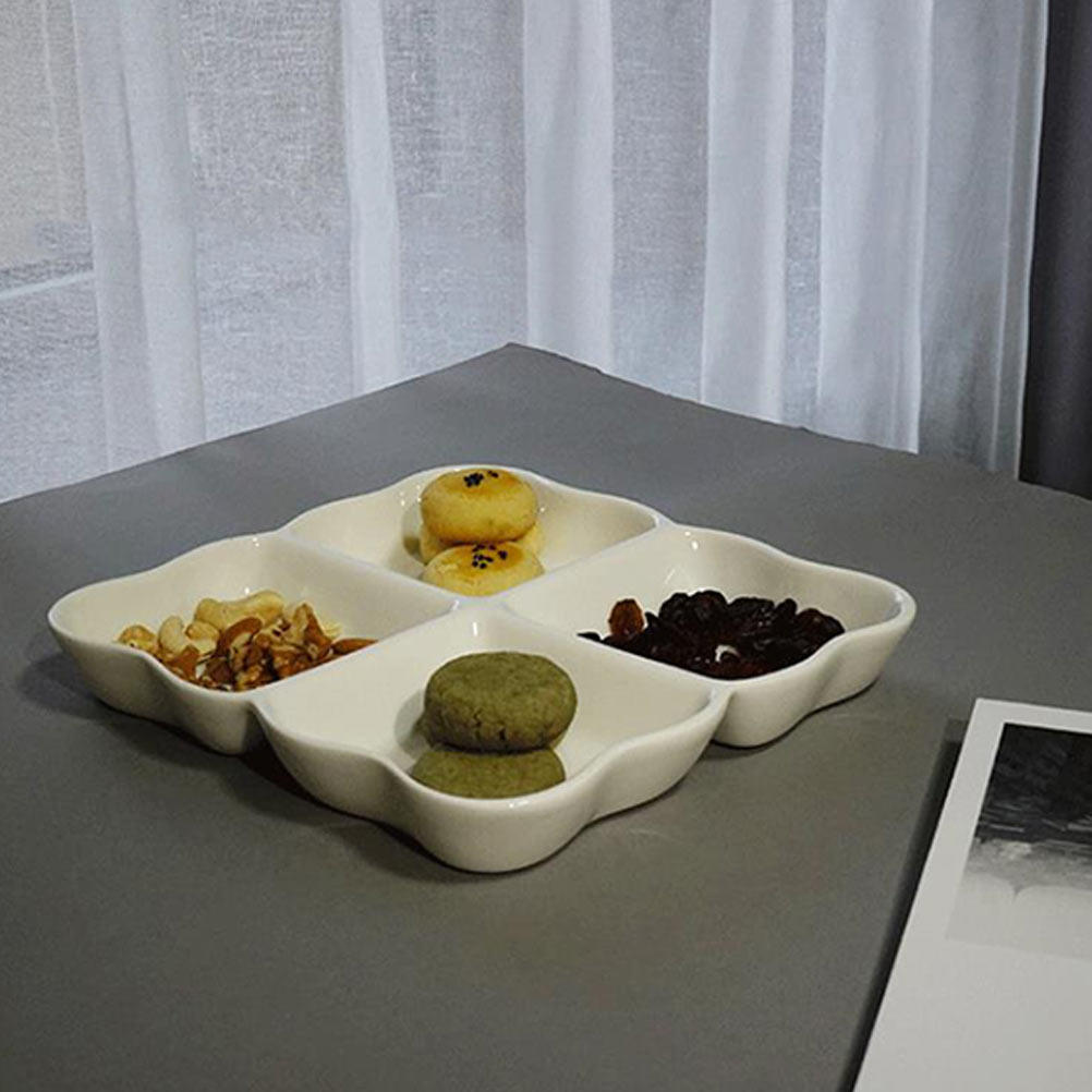 Storage Food Tray - 4 Compartment Ceramic Snack Dish Modern