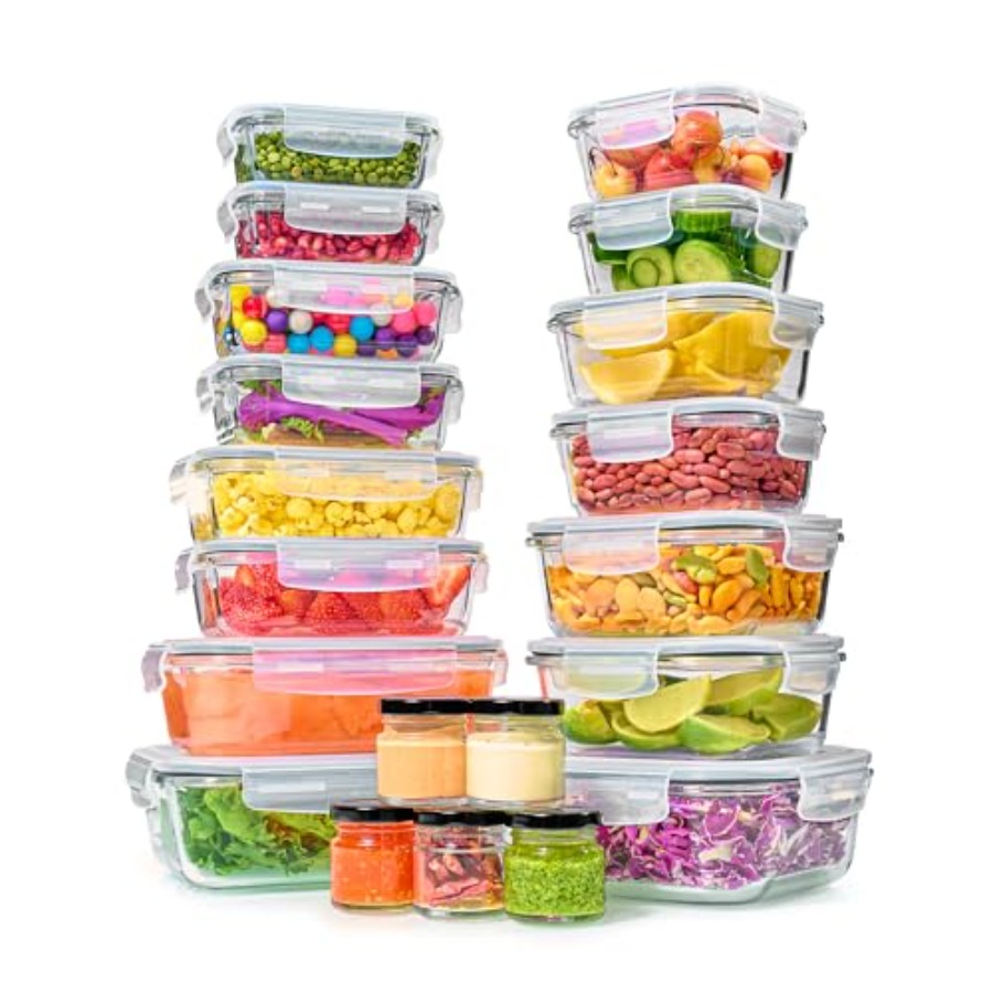 Food Storage Stackable Containers - 40pc Set Glass Food Storage Containers