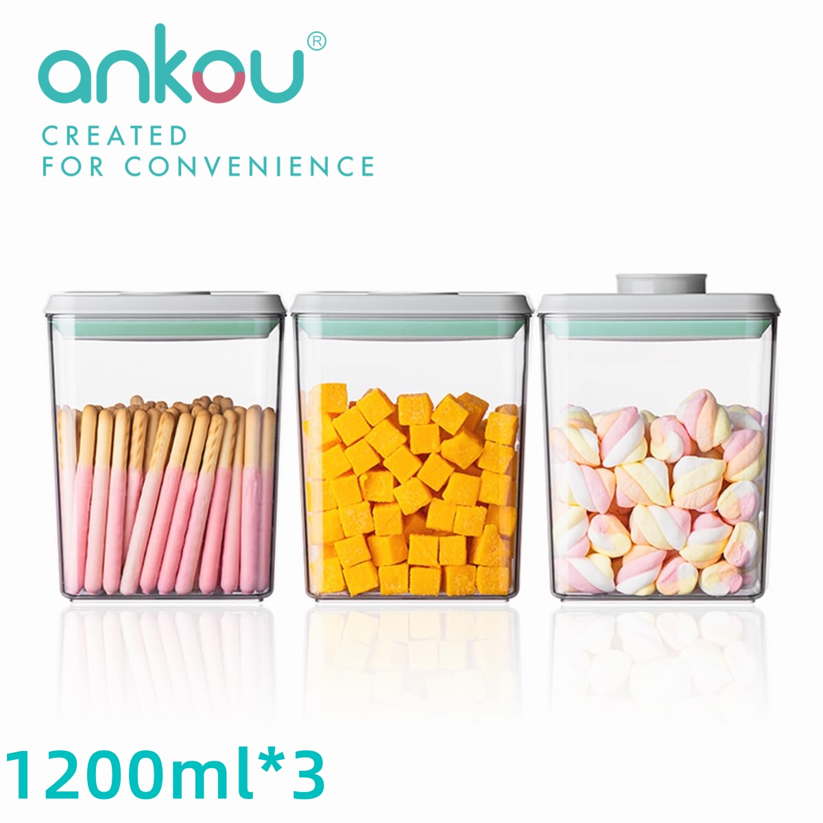 Food Storage Stackable Containers - Ankou 3Pcs 1.2L Pop Airtight Food