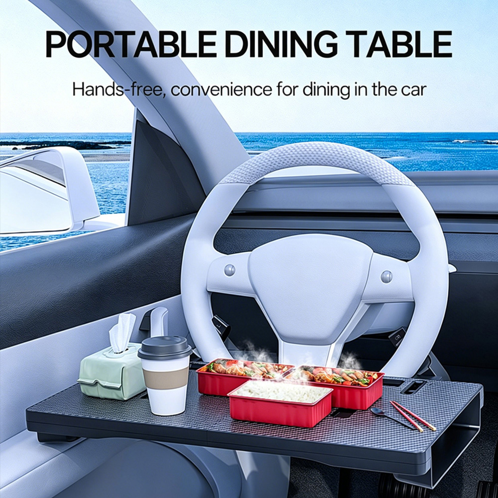 Storage Food Tray - 2-in-1 Foldable Car Steering Wheel Desk