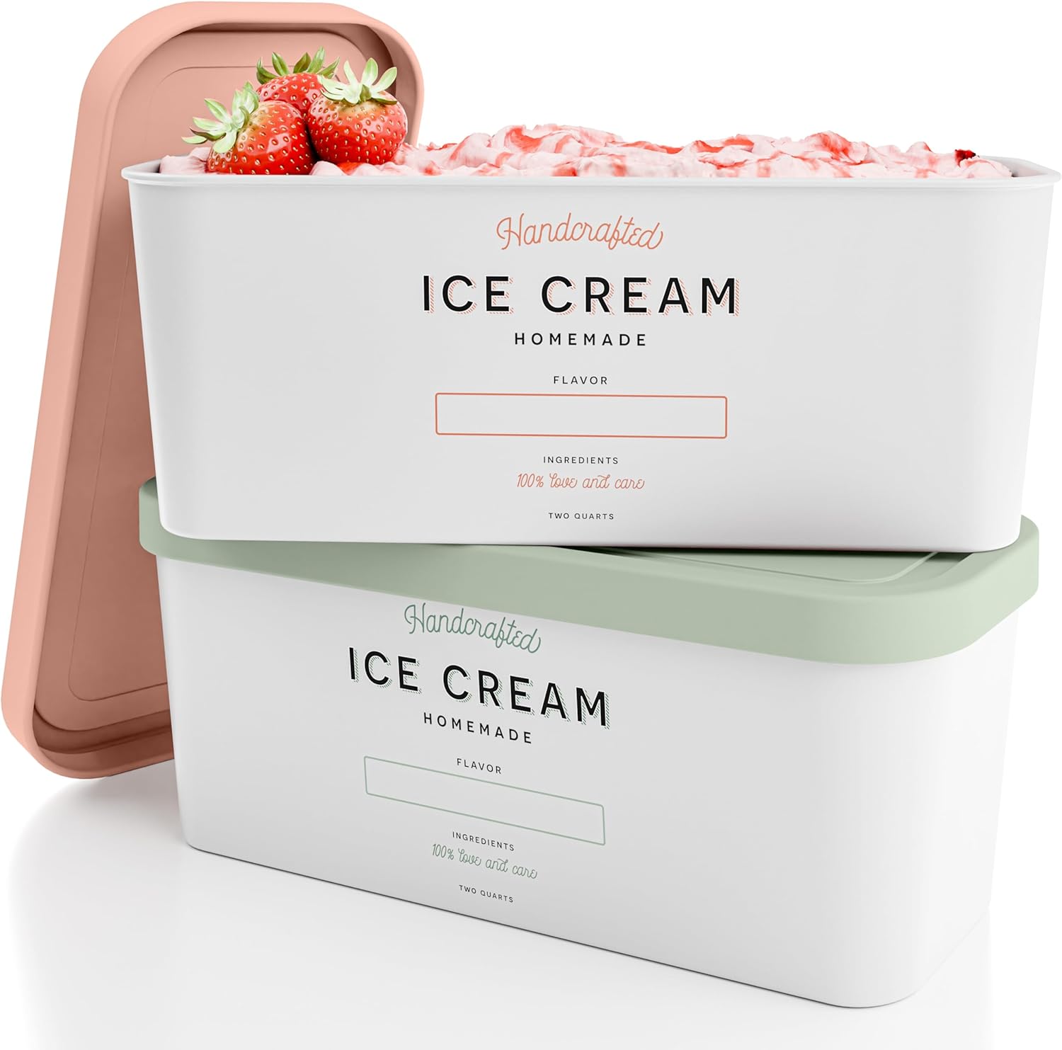 Food Storage Quart Containers - Set of 2 Reusable Ice Cream