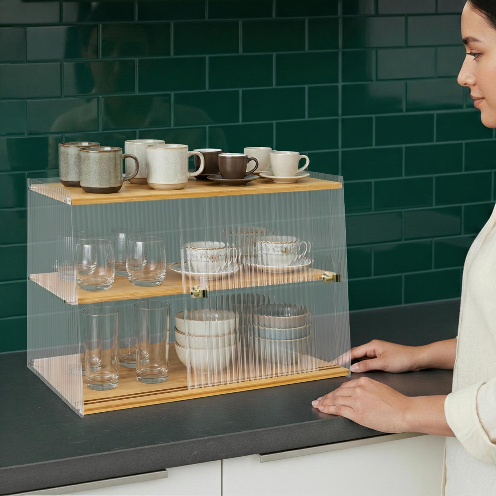 Food Storage In Cabinets - Wood Color Semi-Clear Pantry Cabinet,Dust-proof storage