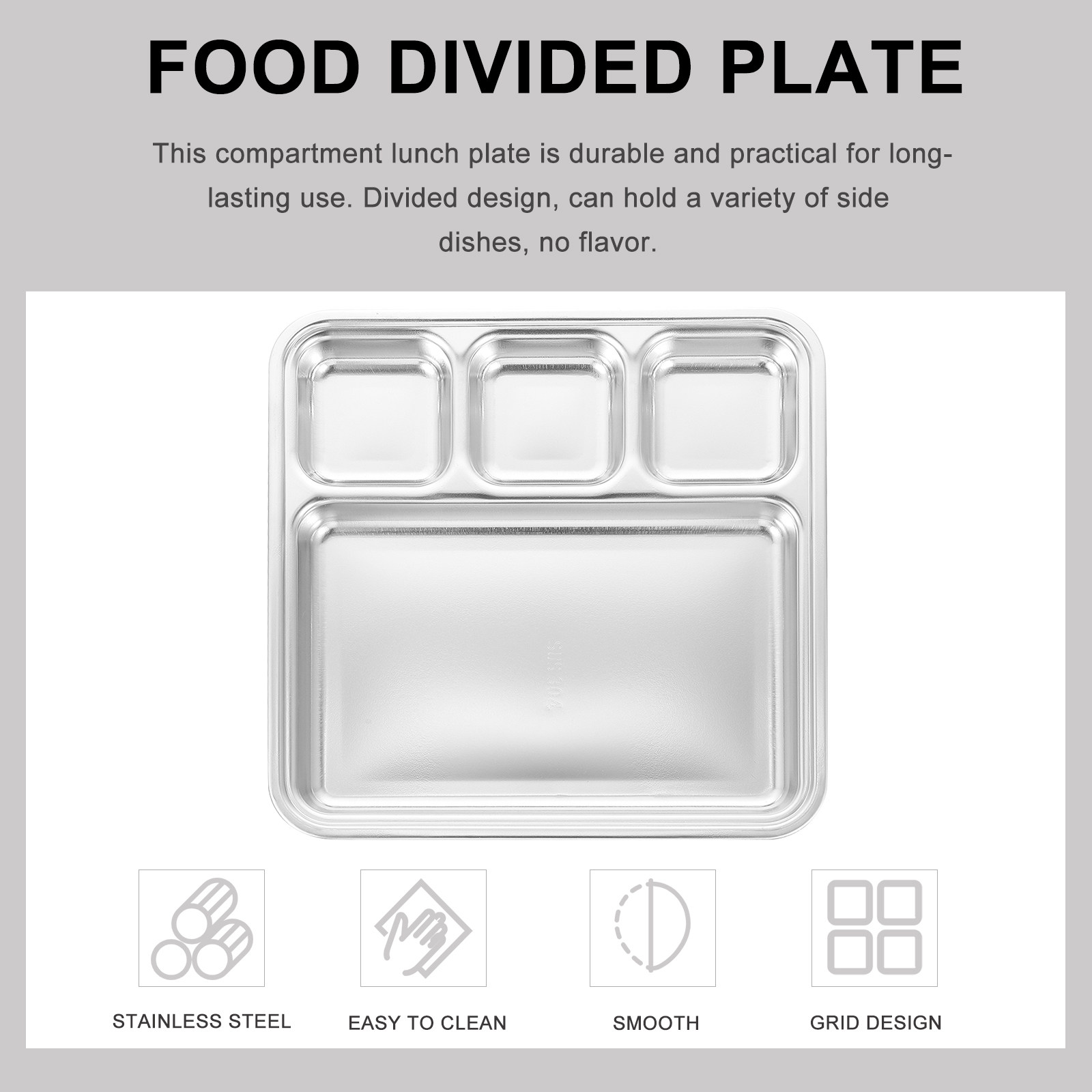 Food Storage Dividers - Stainless Steel Divided Plate for Breakfast