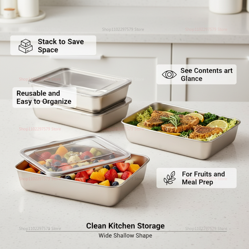 Storage Food Tray - Plate Stainless Steel Food Container with