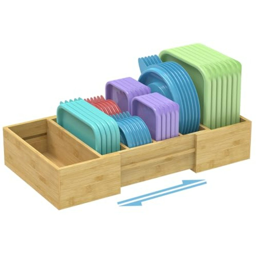 Food Storage In Cabinets - Lid Organizer for Cabinet, Bamboo Expandable