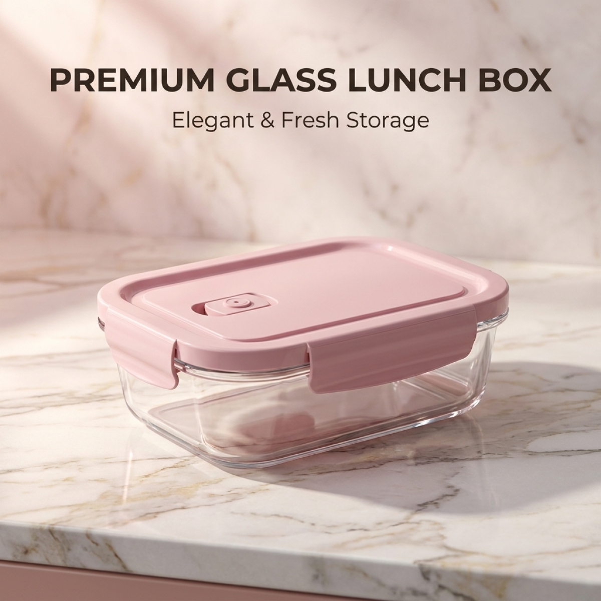 Food Storage Stackable Containers - Premium Glass Lunch Box with Pink