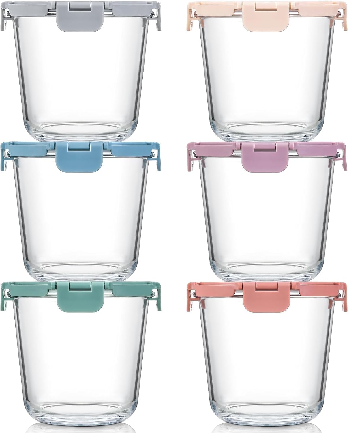 Food Storage Containers Glass - [UPGRADED LID] 6 Sets 3 Cup/24oz