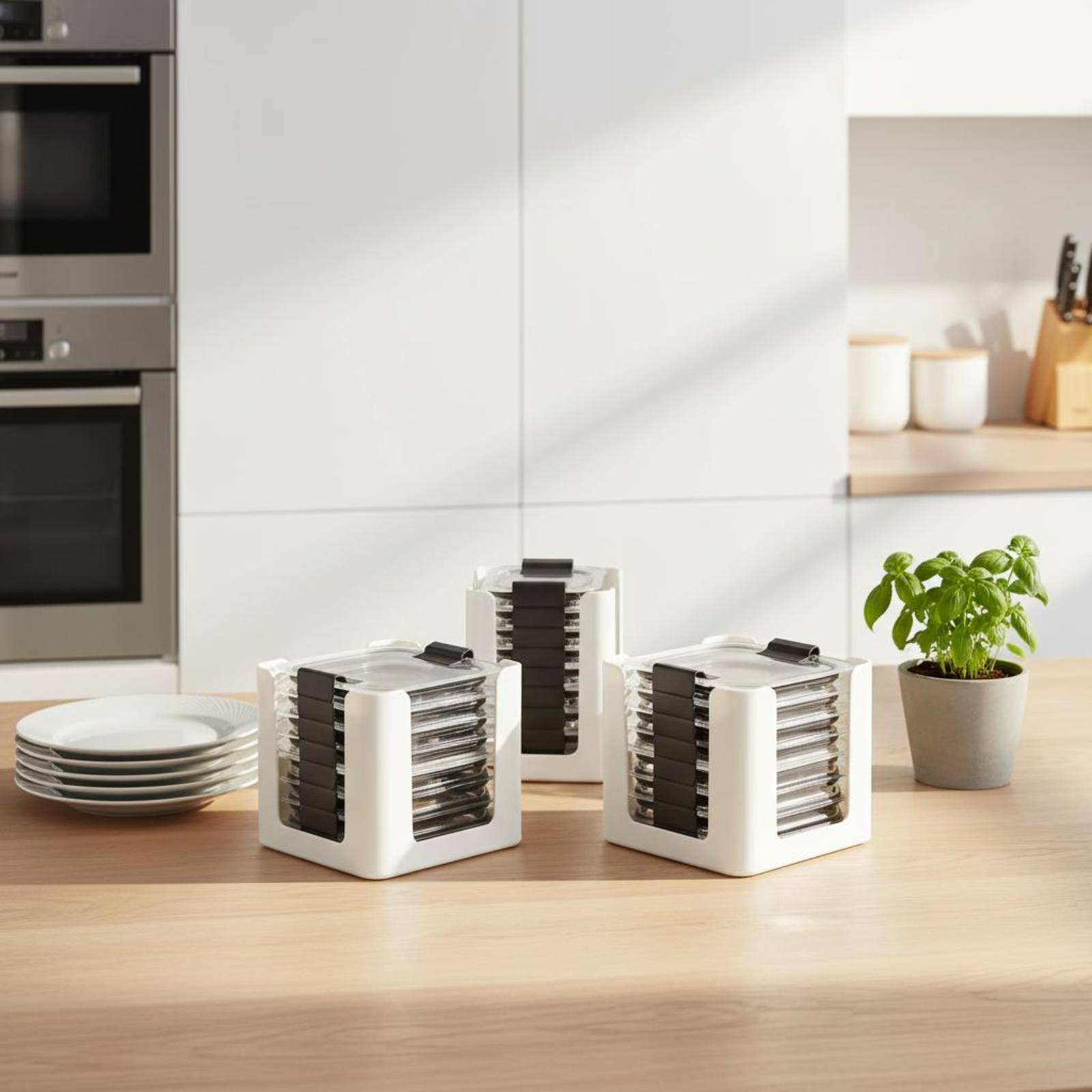 Food Storage In Cabinets - 3 Pieces Lid Storage Rack Rectangular