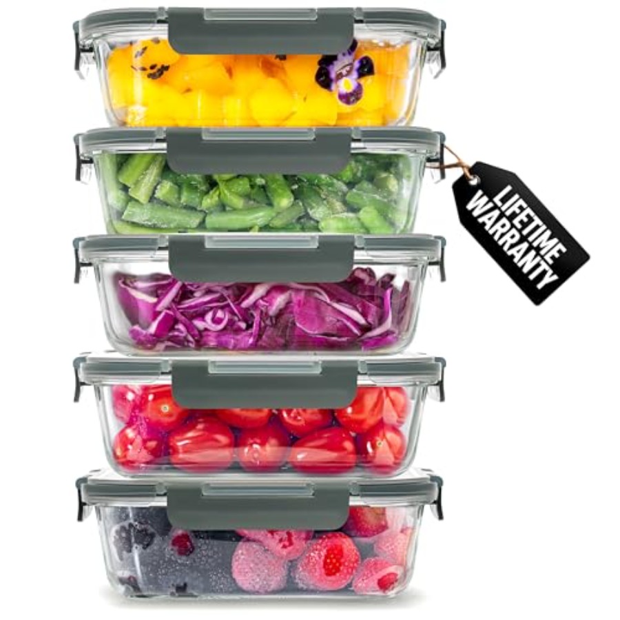 Food Storage Containers Tupperware - 5 Piece Large 36oz Glass Tupperware