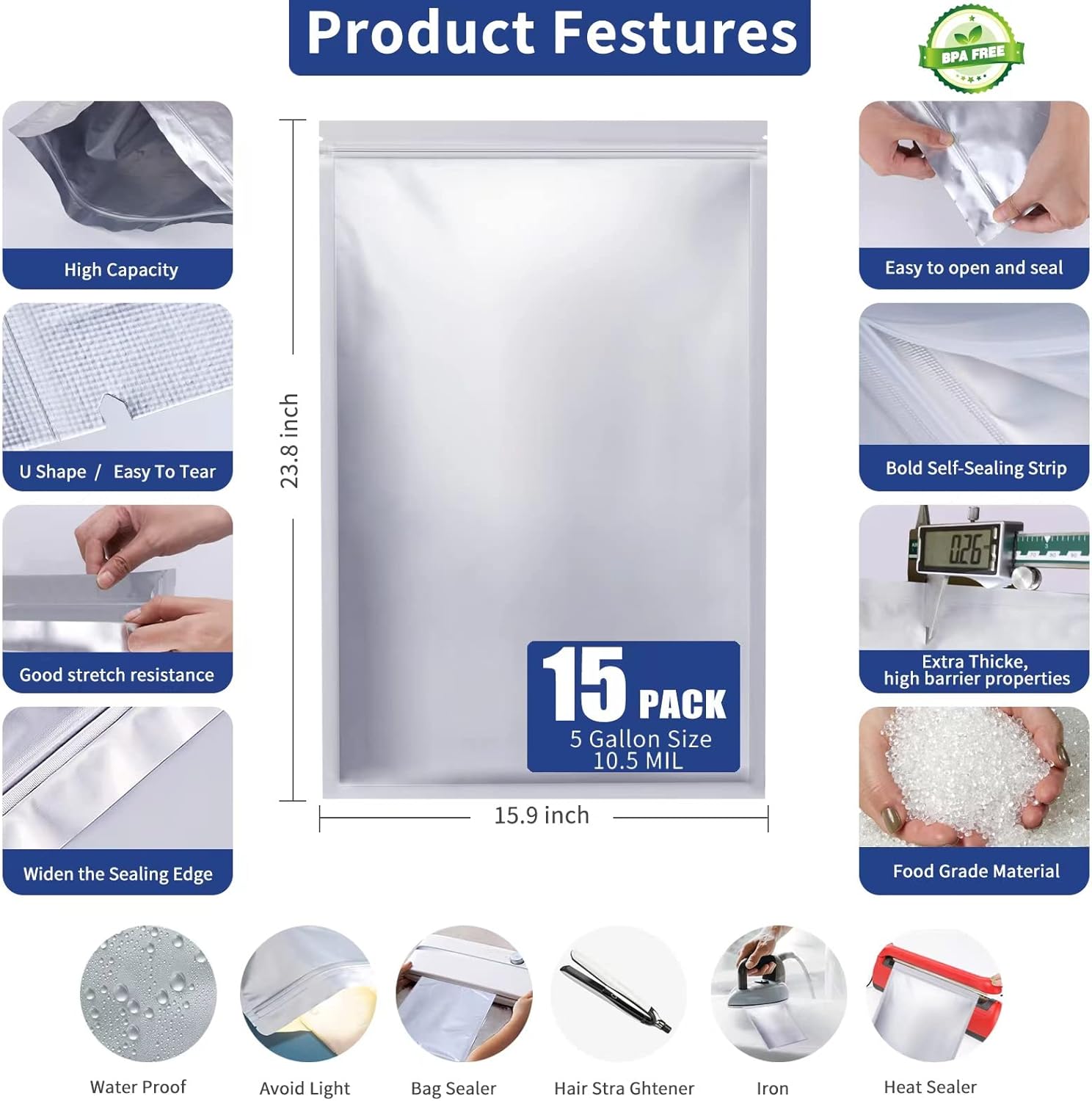 15 Pcs 5 Gallon Mylar Bags wit – Food Storage Oxygen Absorbers recenzja i cena