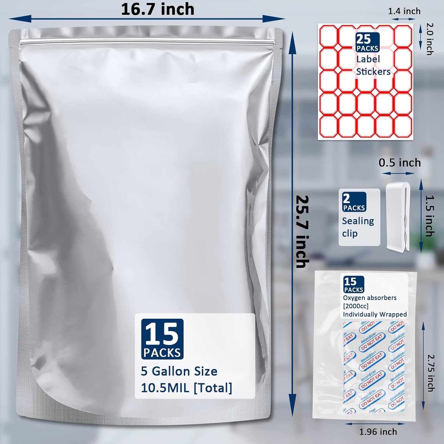 15 Pack 5 Gallon Mylar Bags wi – Food Storage Oxygen Absorbers recenzja i cena