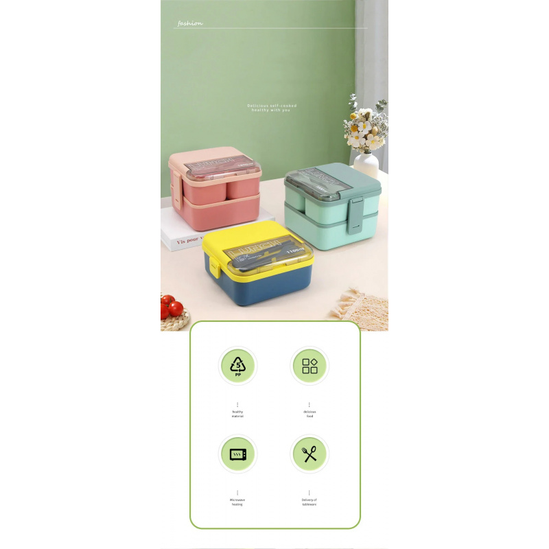 Portable Double Layer Lunch Bo – Food Storage With Scoop recenzja i cena