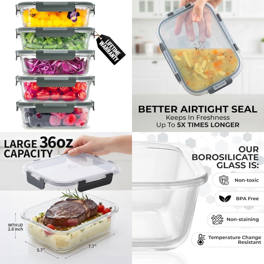 5 Piece Large 36oz Glass Tuppe – Food Storage Containers Tupperware recenzja i cena