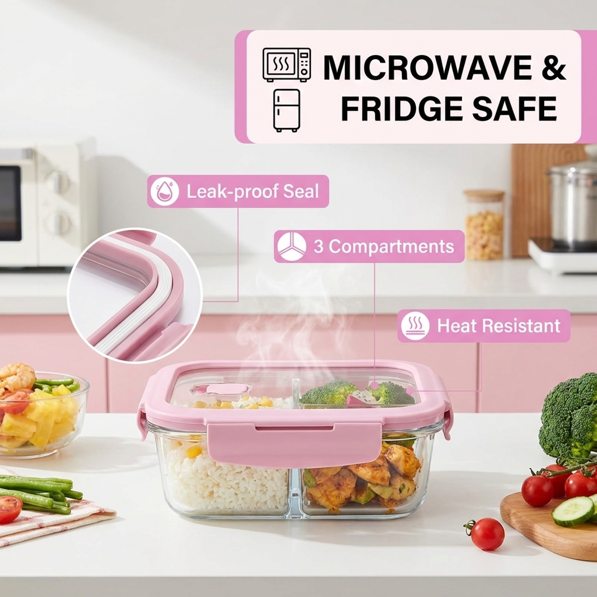 Pink Glass Lunch Box, 1050ml L – Lock And Lock Food Storage recenzja i cena