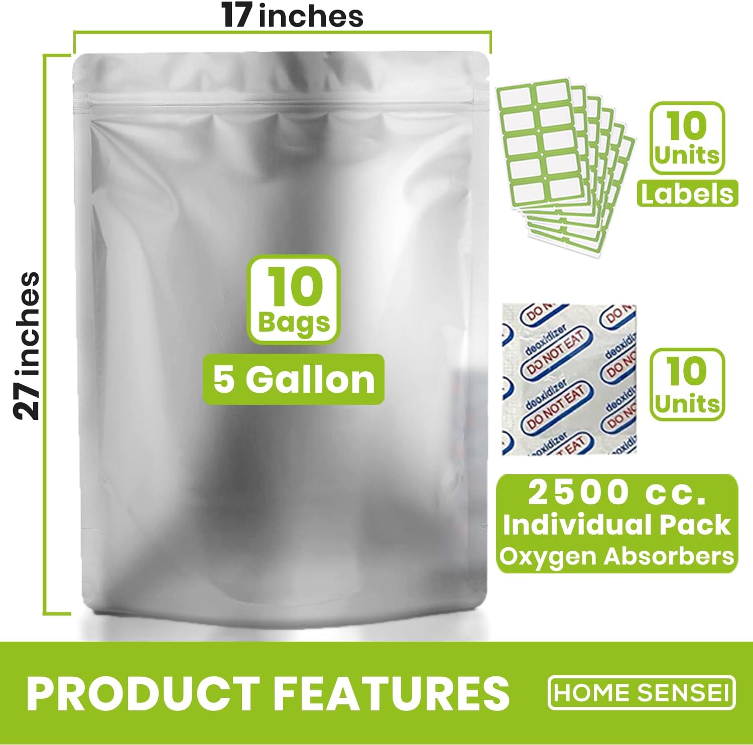 10pcs 5 Gallon Mylar Bags for  – Food Storage Oxygen Absorbers recenzja i cena