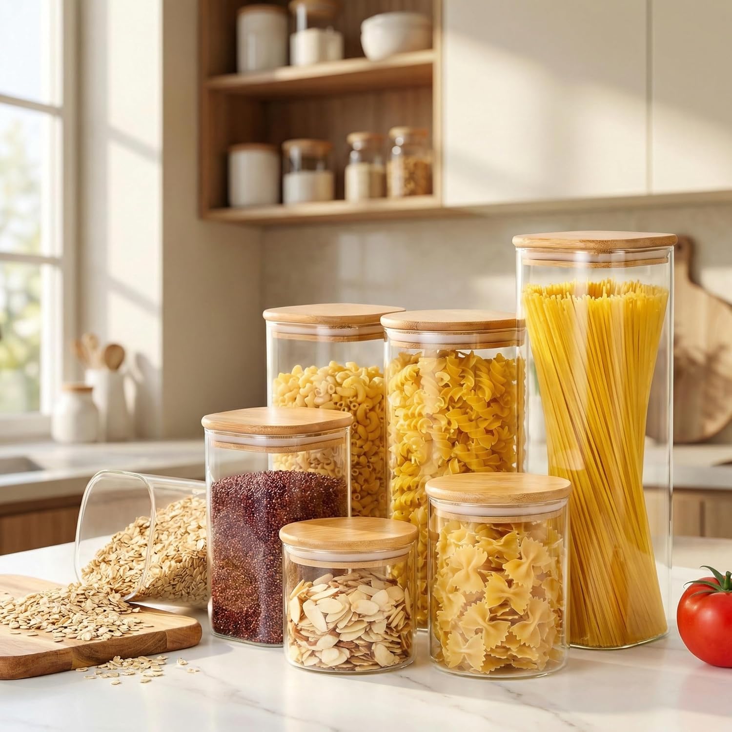 Square Glass Jars with Bamboo  – Food Storage Containers Glass recenzja i cena