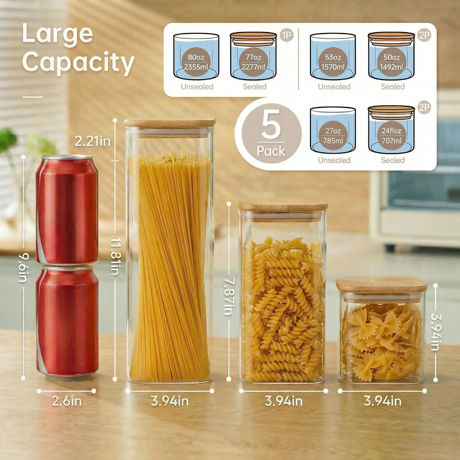 Square Glass Jars with Bamboo  – Food Storage Containers Glass recenzja i cena