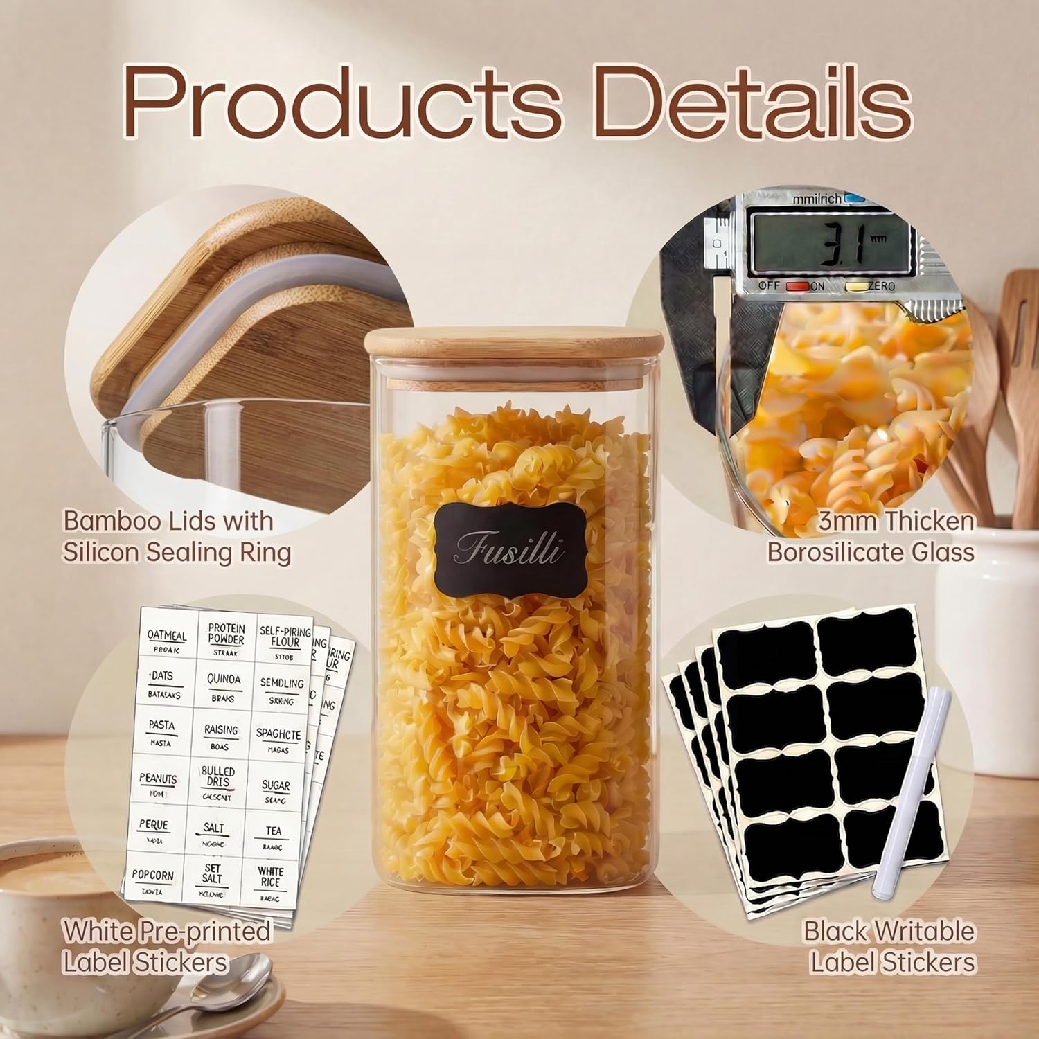Square Glass Jars with Bamboo  – Food Storage Containers Glass recenzja i cena