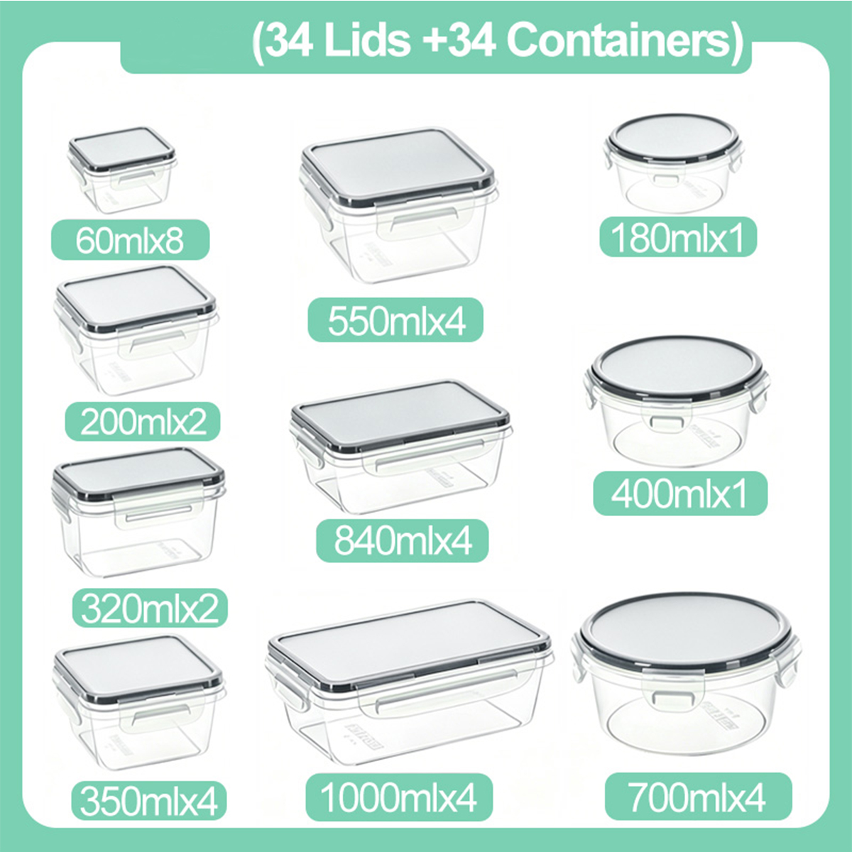 34PCS-Assorted Size Airtight F – Food Storage Stackable Containers recenzja i cena